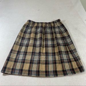 F.Shay Wool Tartan Plaid Skirt Pleated Elastic Waist P16 Red Brown Midi …